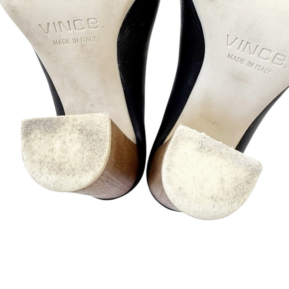VINCE Leather Allison Open Toe Italian Slides Wooden Heel Black Size 6 - Picture 10 of 14